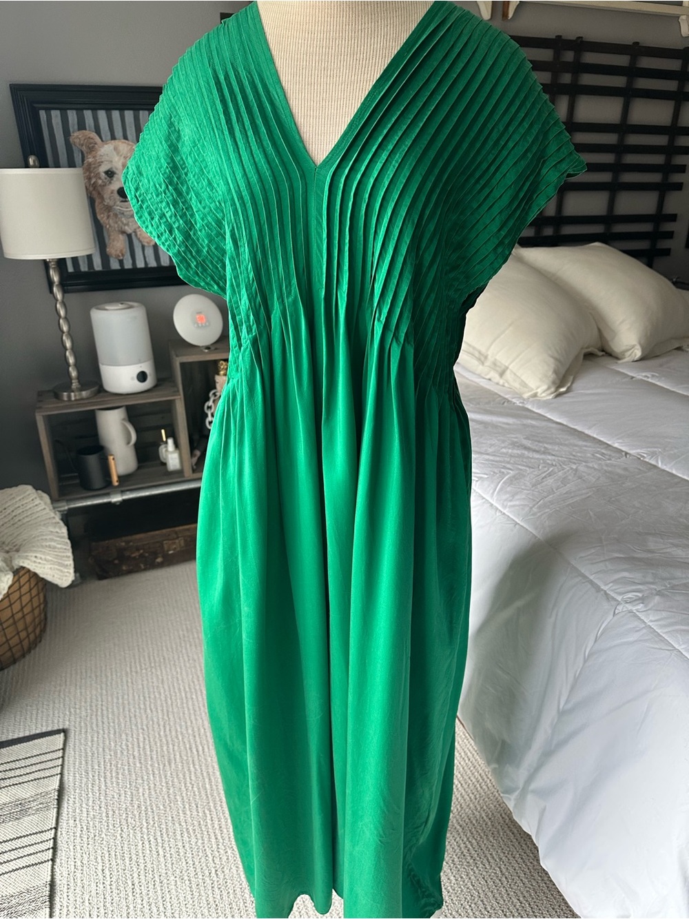 & Other Stories Maxi Dress Emerald Green Pleated V‑Neck size large - Picture 4 of 16